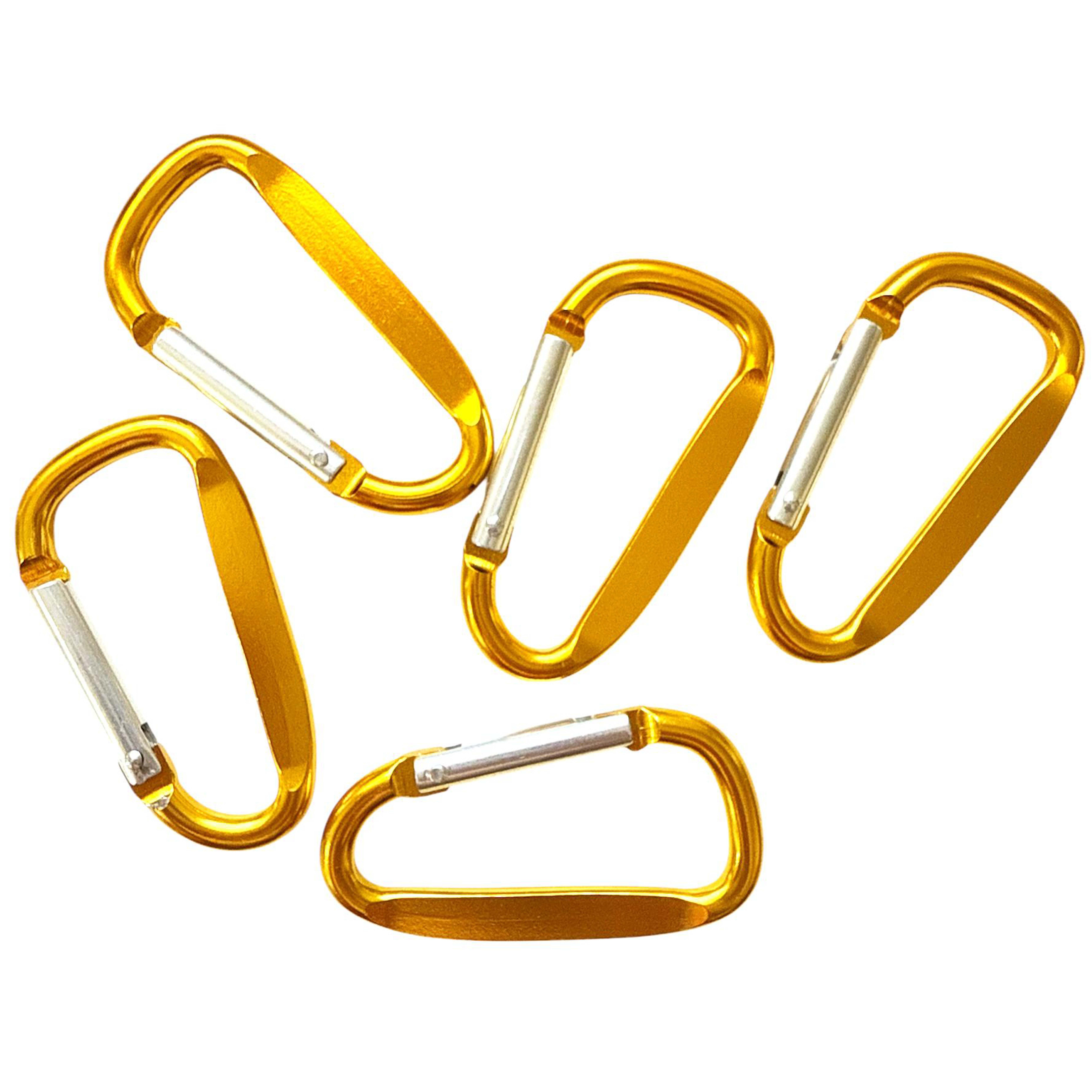 100 pcs - 2.25 inch Gold Aluminum Carabiner D Shape Flat Edge, Keychain Clip, Spring Snap Key Chain Clip Hook