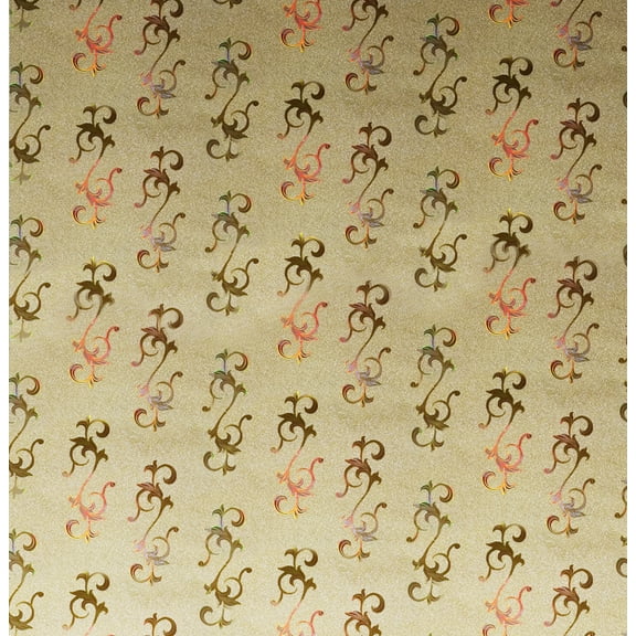 Dundee Deco Peel and Stick Self Adhesive Wallpaper - Glitter Red Yellow on Light Brown Vines, 18 ft x 18 in