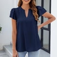 thumbnail image 2 of JGGSPWM Dressy Casual V Neck Tops for Women Ruffle Short Sleeve Plain Business Work Blouses Navy M, 2 of 8
