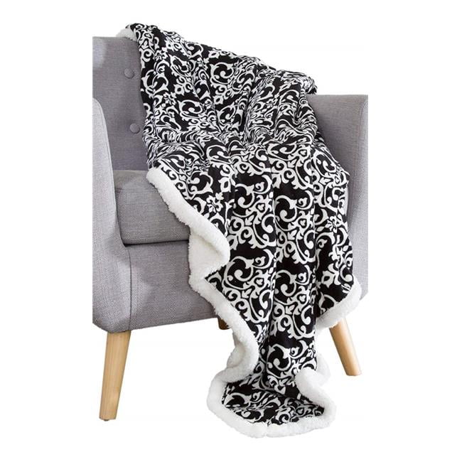 Kd Marco De La Cama Fleece Sherpa Blanket Throw Black White Multicolor