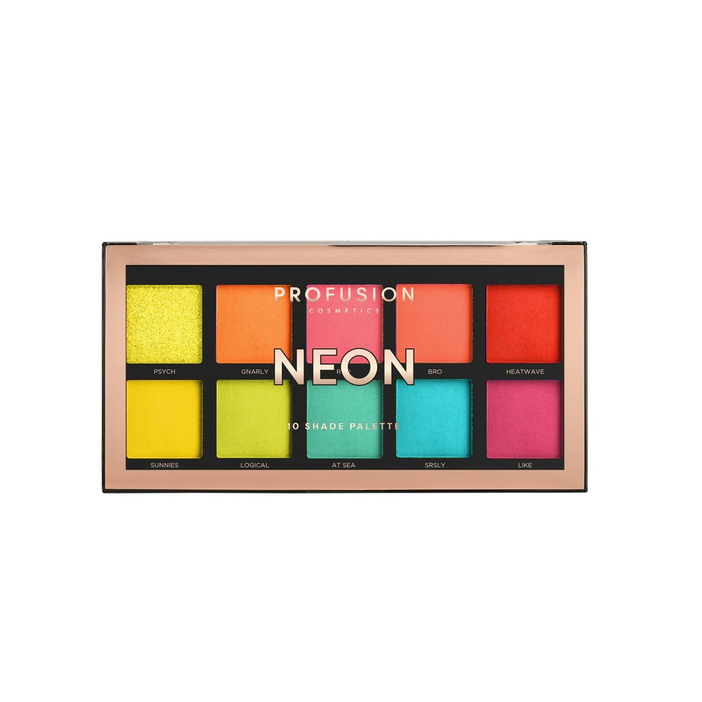 Profusion Cosmetics Neon Eyeshadow Palette, 10 Shades