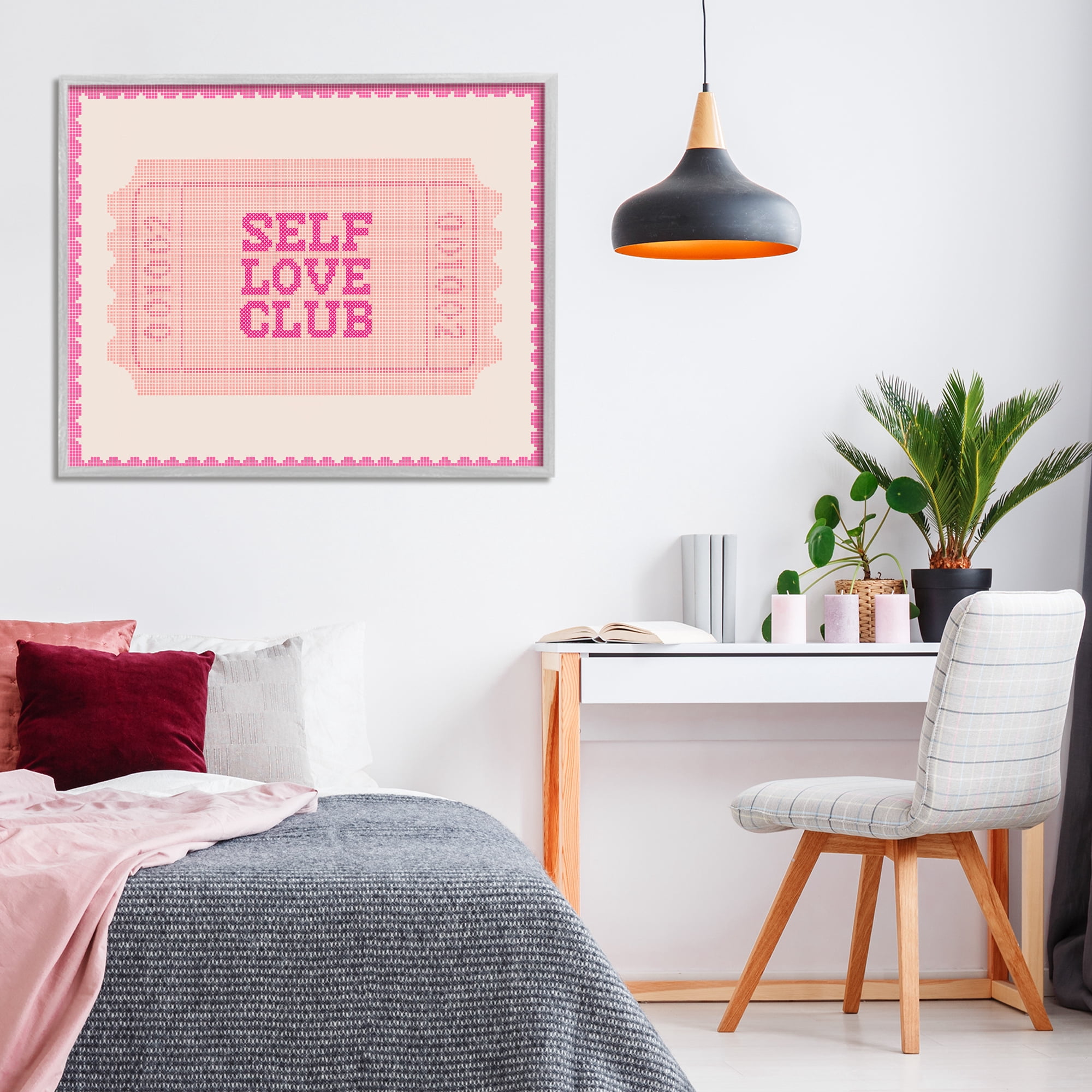 Stupell Industries Self Love Club Retro Ticket Gray Framed Giclee Art, design by Lil' Rue
