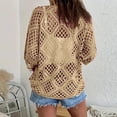 thumbnail image 4 of Women's Bohemian-Inspired Beige Crochet Top with V-Neck,Summer Crochet Long Sleeve Sexy Tops,Beach Cover Ups Light Brown L, 4 of 7