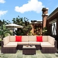 thumbnail image 3 of Clearance! Patio Outdoor Furniture Sets, 7 Pieces All-Weather Rattan Sectional Sofa with Tea Table, Cushions & Pillow, PE Rattan Wicker Sofa Couch Conversation Set for Garden Backyard Poolside, B219, 3 of 10