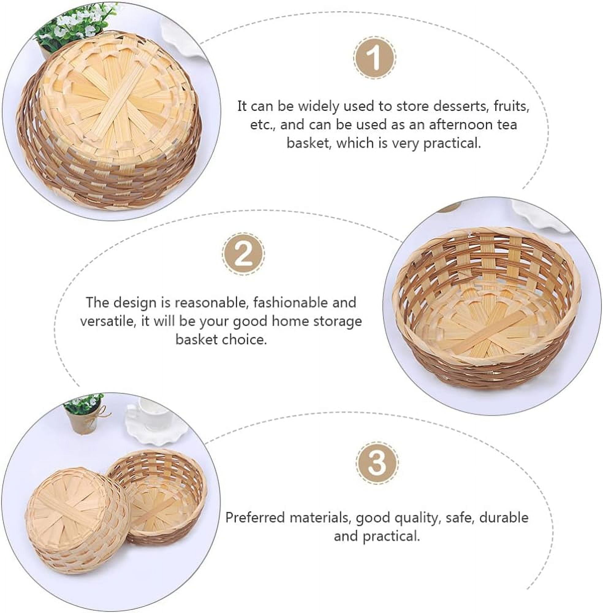 12 Pcs Woven Bread Baskets,Bamboo Round Basket Woven Small Baskets for Gifts,Empty Bread Serving Baskets for Food Fruit Woven Bamboo Fruit Tray for Kitchen Restaurant Display Christmas Vegetables