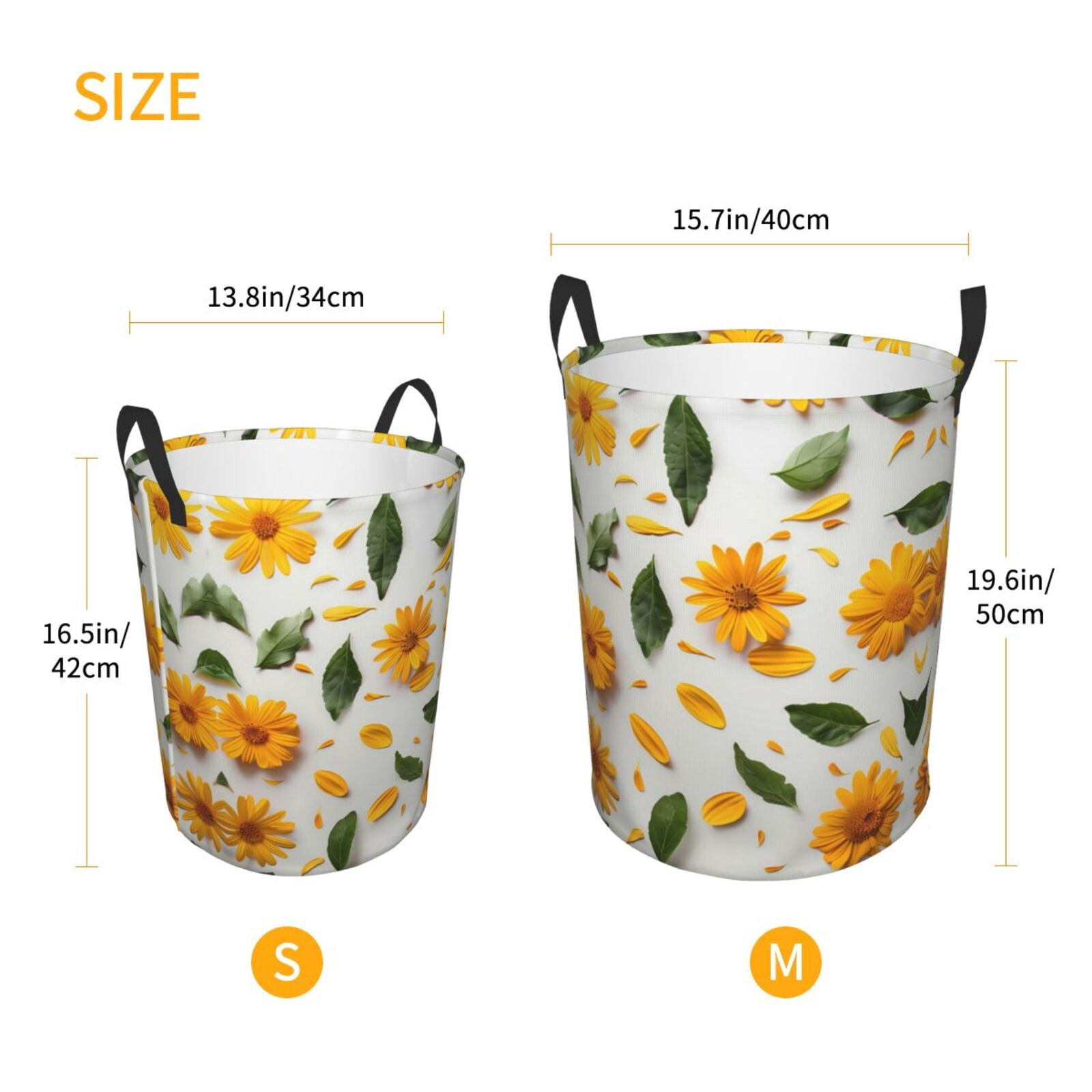 Large Laundry Basket with Handles - Sunny Yellow SunFlower Kids Baby Dirty Clothes Laundry Hamper for Bedroom Aesthetic