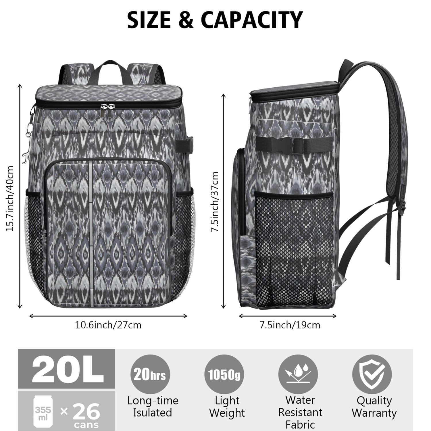 Travel Cooler Bag - Boho Bohemia Pioneer Flower Geometric Line Art Camping Beer Cooler Backpack with Bottle Opener- Waterproof Insulated Picnic Backpacks - Cooler Bag for Beach