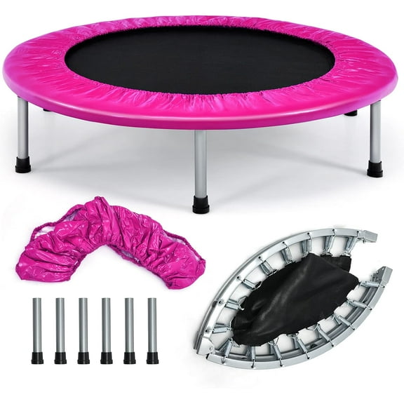 HLL Rebounder Trampoline for Adults, Mini Exercise Trampoline with Safety Pad, Foldable Rebounding Fitness Trampoline for Indoor/Outdoor, Small Workout Trampoline for Adults (Pink)
