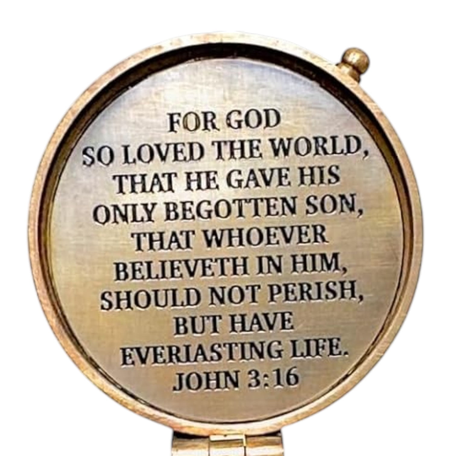Engraved Brass Compass with Wooden Display Box – John 3:16 Bible Verse Religious Gift – Antique Style Nautical Pocket Compass for Baptism, Confirmation, or Missionary Gift