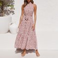 thumbnail image 1 of Vestido sin mangas para mujer, cuello halter, dobladillo con volantes, vestido largo, cintura imperi Abanopi Rosa/Medio, 1 of 7