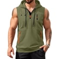 thumbnail image 2 of Dresfit Tank Tops for Men Sleeveless Zip Up Hoodie Quarter Zip Drawstring Gym Sweatshirt Summer 2026 Big and Tall Solid Color Cut Off Athletic Shirts Army Green 2XL, 2 of 5