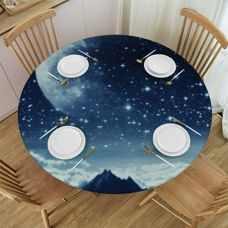 

Moon Starry Printed Round Tablecloth Elastic Fitted Table Cover