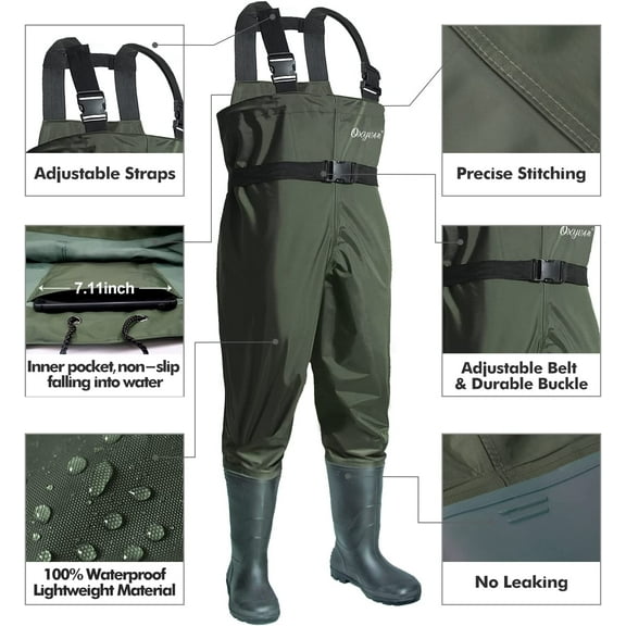 OXYVAN Chest Waders with Boots for Men & Women - Lightweight Fishing Wader with Boots Hanger