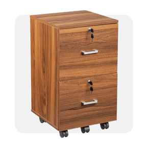 Image shows a red-brown Ktaxon two-drawer rolling wood file cabinet with lock on a white background.