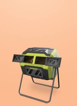 An image of a compost bin. Text says: Composting made easy. Shop now.