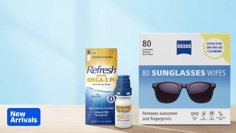 Refresh eyedrops and ZEISS sunglass wipes.