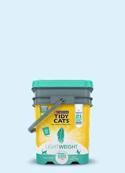A bucket of Tidy Cats Lightweight litter.