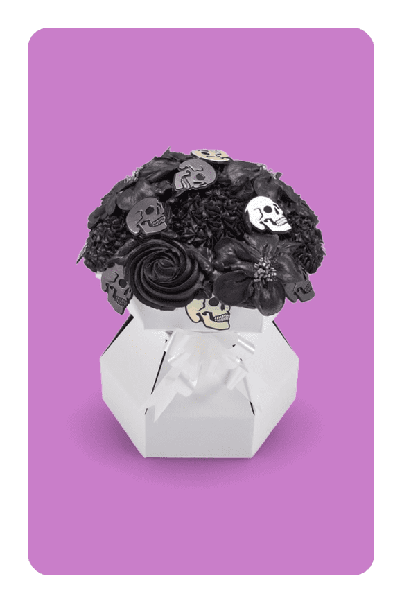 Image shows Gothic Skulls Halloween Custom Cupcake Bouquet