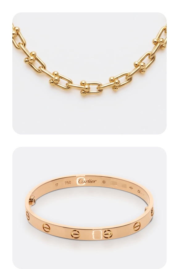 A silo featuring pre-loved gold designer jewelry.