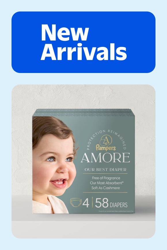 Box of Pampers Amore diapers with a baby smiling on the packaging.