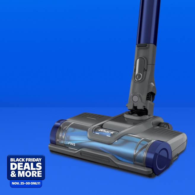 Black Friday Deals and more. Eleven twenty-five to thirty. Image shows a Shark standing vacuum.