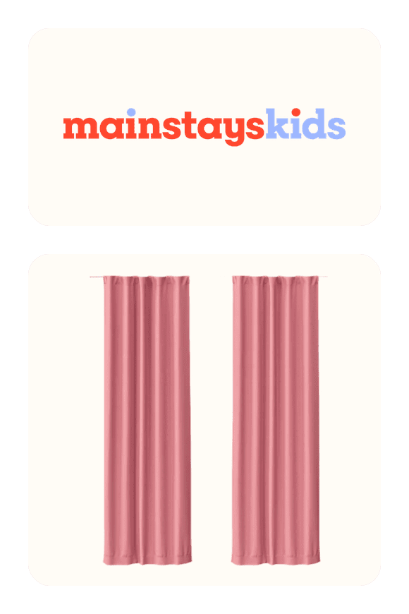 Image shows Mainstays Kids Pink Solid Blackout Rod Pocket with Back Tabs Curtain Panel Pair, Set of 2, 30" W x 84" L