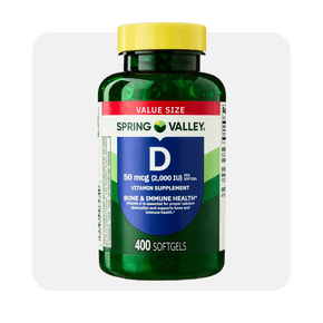 Spring Valley Vitamin D three Softgels, fifty micrograms (two thousand international units), four hundred count—supporting bone and immune health