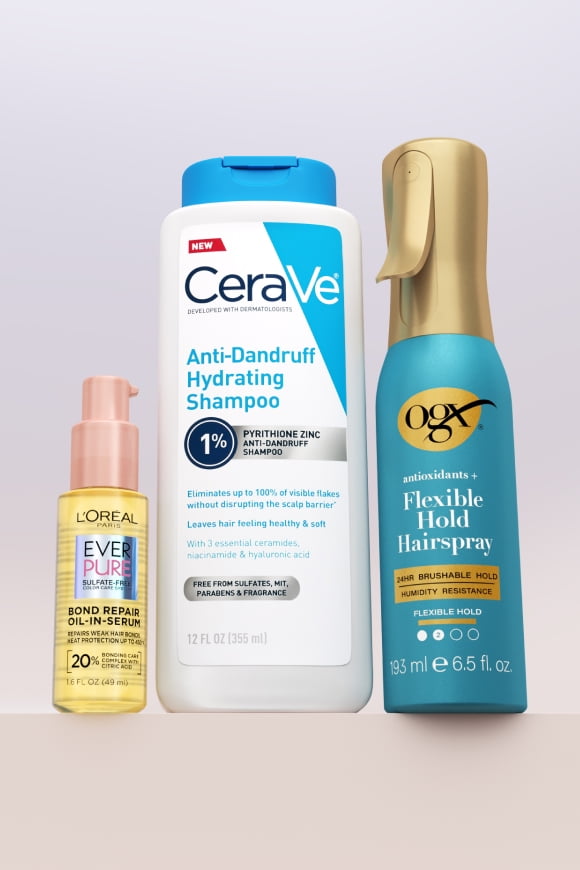 Image of assorted haircare products is shown.