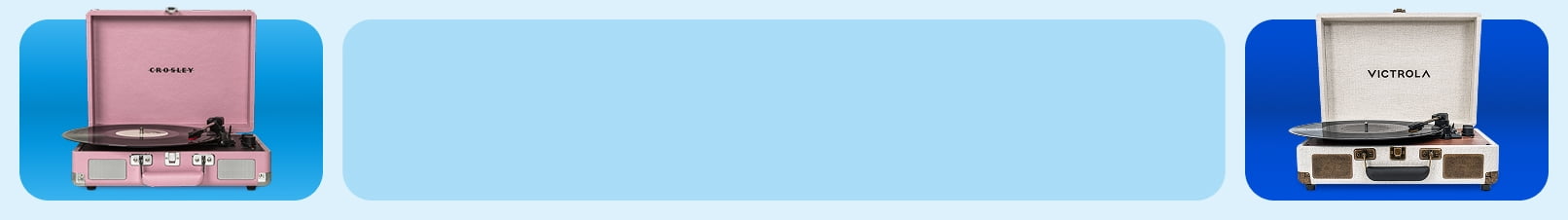 Crosley and Victrola record players shown.