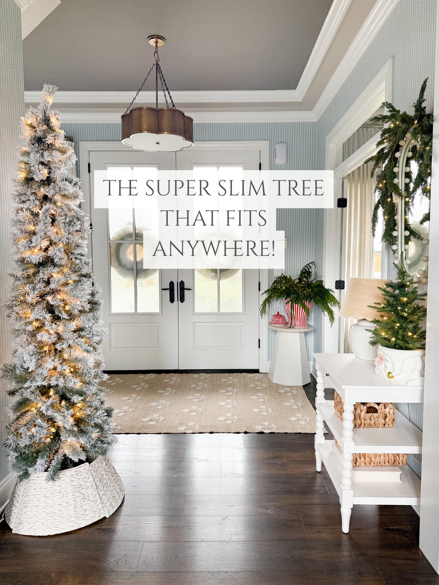 This super slim tree fits anywhere and I get asked about it every year! Its prelit, beautifully flocked and priced to perfection! , Shop post, 