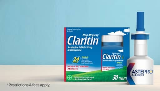 A 30-pack of Claritin allergy medicine tablets.