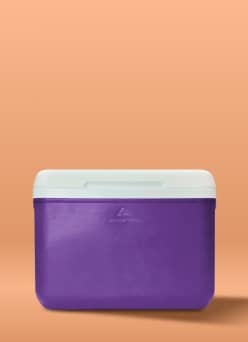 Image shows a purple cooler.