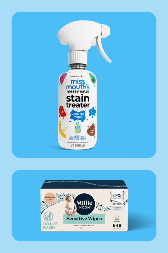 Image shows Miss Mouth's Messy Eater Stain Treater Spray for Baby & Kids, 12 fl oz, Newborn & Baby Essentials, Stain Remover for Food, Grease, Coffee