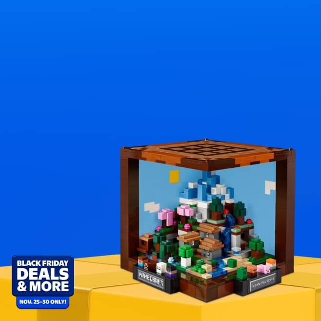 Black Friday Deals and more. Eleven twenty-five to thirty. Image shows a diorama Lego set.