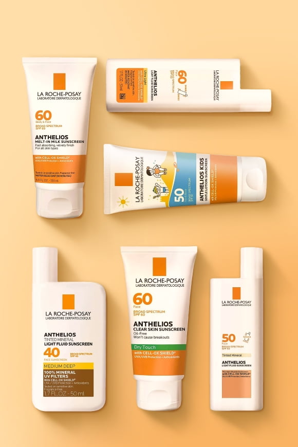 Image of various skincare products with SPF is shown.Â