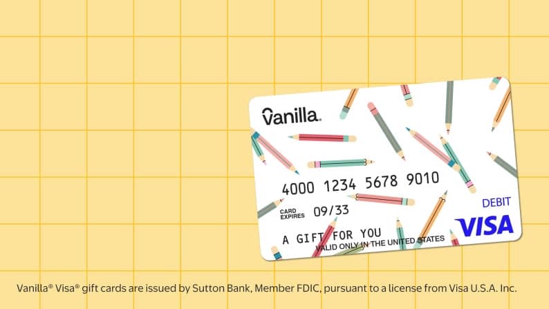 A gift card on a yellow background.