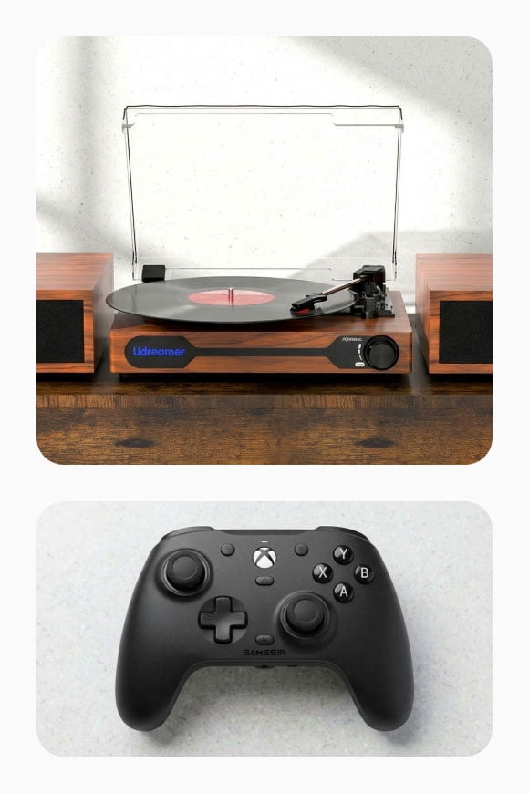 Xbox controller and record player