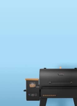 A grill against a blue background.