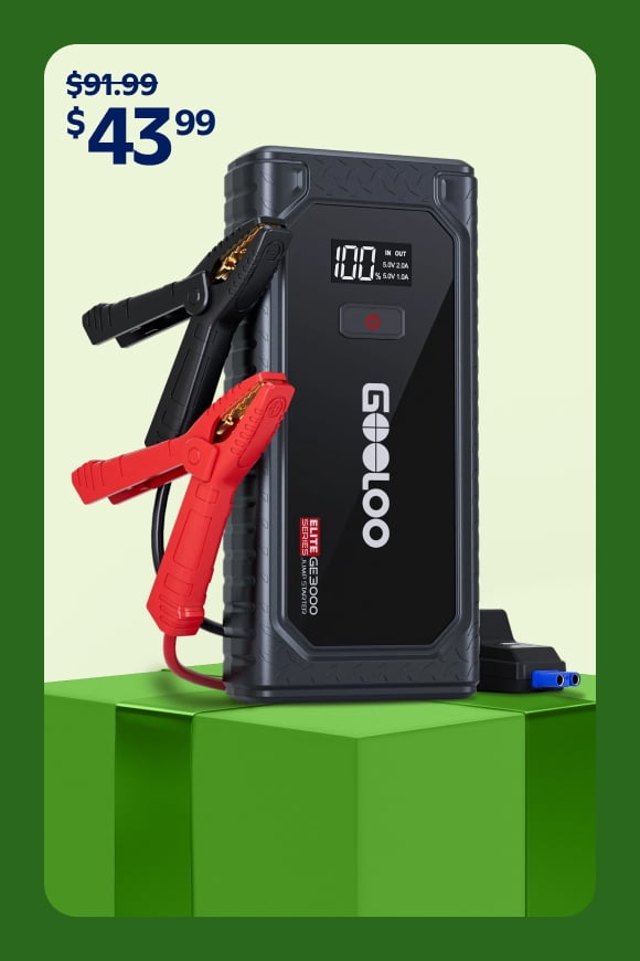 A car jump starter. Was ninety-one dollars, ninety-nine cents. Now forty-three dollars, ninety-nine cents.