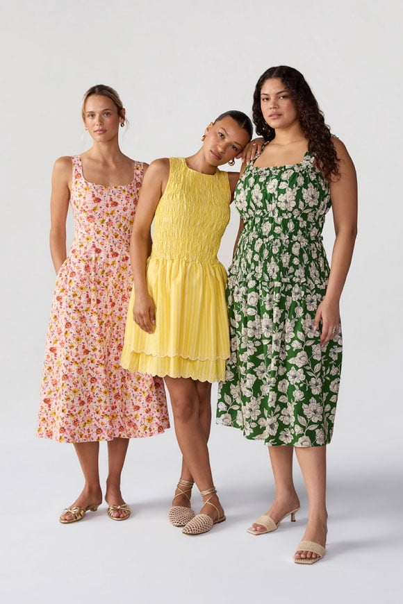 An image of three women in trending summer dresses.