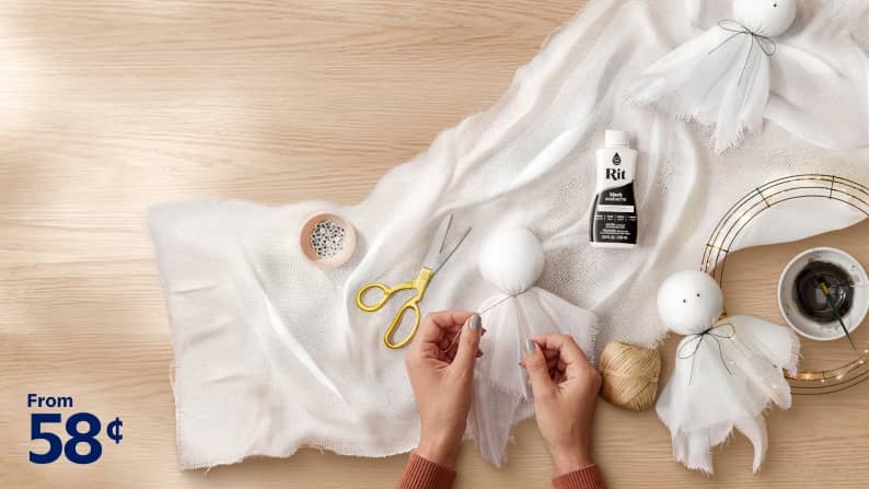 Image shows supplies to make fabric ghosts.