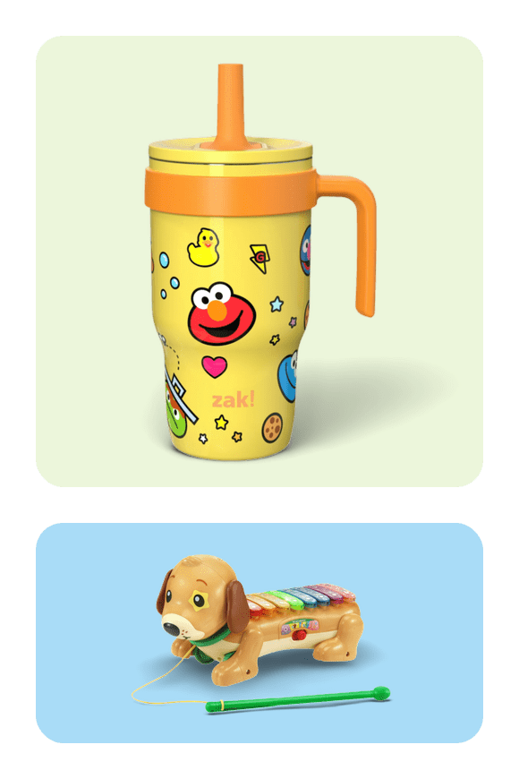 Image shows Zak Designs 10oz Sesame Street Kids Handle Tumbler, Stainless Steel Cruiser Tumbler with Soft Silicone Straw, Leak-Proof, Easy to Hold