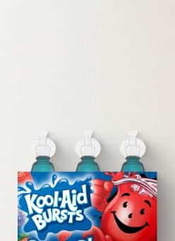 A six-pack of Kool-Aid bursts is shown.