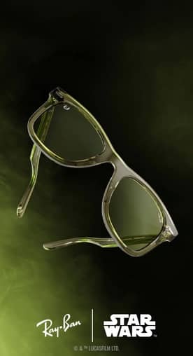 Ray-Ban and Star Wars logo with green translucent Master Yoda sunglasses.