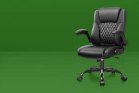 A modern black office chair.