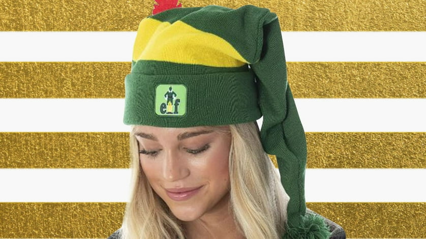 Woman wearing Christmas hat.