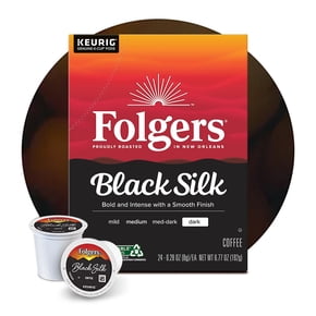 A box of Folgers Black Silk coffee k-cups.