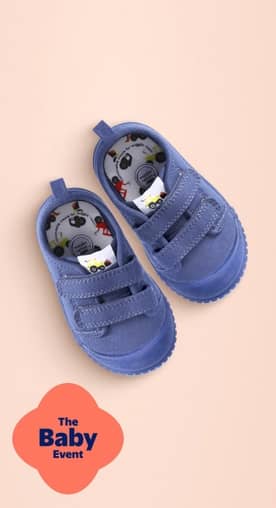 The Baby Event logo. A pair of blue baby shoes.