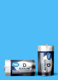 Great Value alkaline batteries are shown.