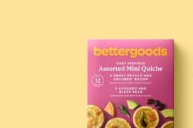 A package of bettergoods assorted quiches is pictured.